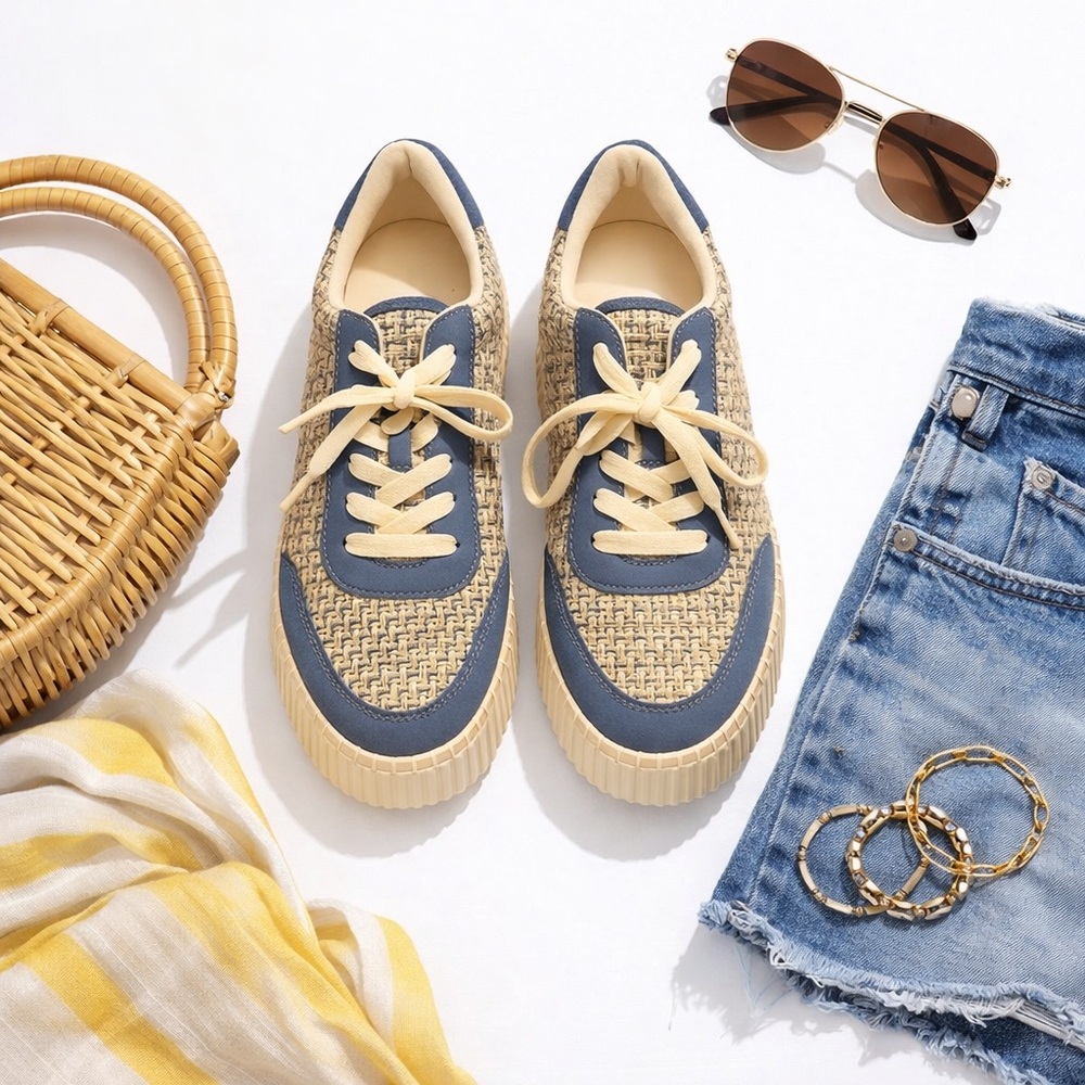 Universal Thread Woven Platform Sneakers Blue Cre… - image 2